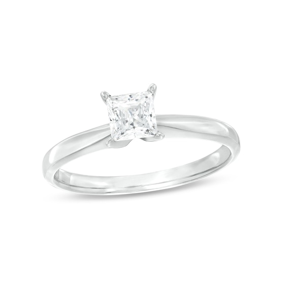 Previously Owned Princess-Cut Diamond Solitaire Engagement Ring 1/2 ct tw 14K White Gold (I/I2)