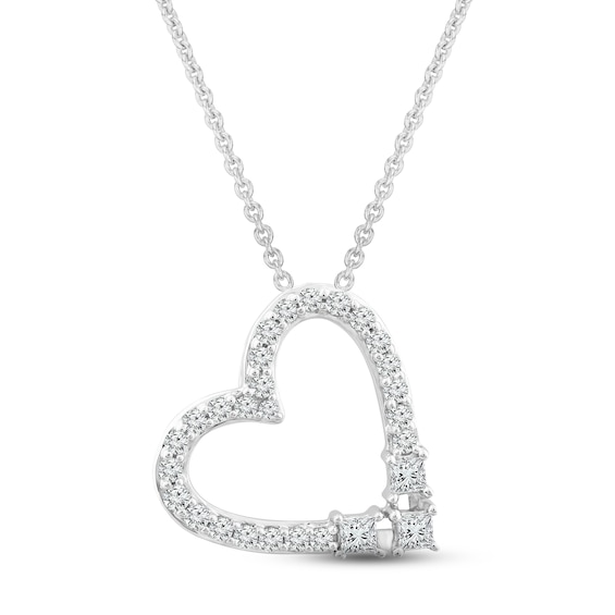 Previously Owned Diamond Heart Necklace 1/4 ct tw Round & Princess-cut 10K White Gold 18"