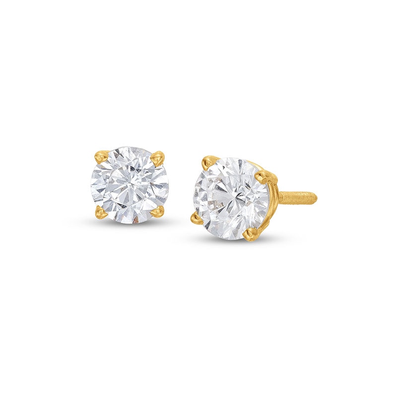 Main Image 1 of Previously Owned Diamond Solitaire Earrings 1 ct tw Round-cut 14K Yellow Gold (I/I2)