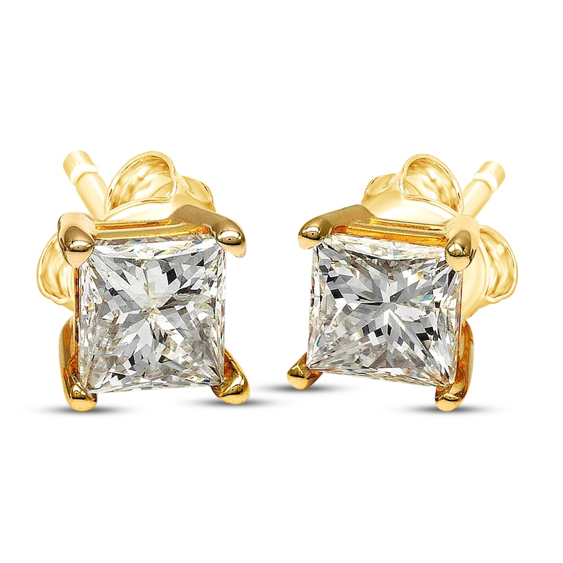Main Image 1 of Previously Owned Princess-Cut Diamond Solitaire Stud Earrings 3/4 ct tw 14K Yellow Gold (I/I3)