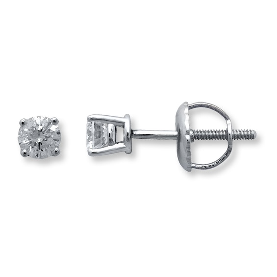 Previously Owned Certified Round-Cut Diamond Solitaire Stud Earrings 1/2 ct tw 18K White Gold (I/I1)