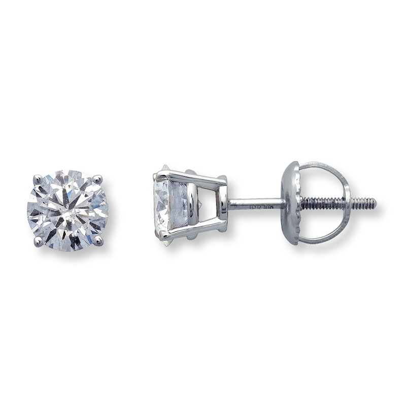 Main Image 1 of Previously Owned Round-Cut Diamond Solitaire Stud Earrings 1 ct tw 14K White Gold (J/I3)