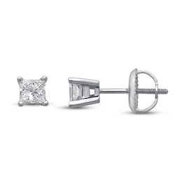Previously Owned Certified Diamond Princess-cut Solitaire Earrings 1/2 ct tw 18K White Gold