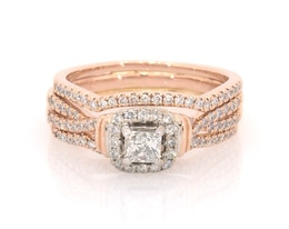 Previously Owned Princess-Cut Diamond Halo Bridal Set 7/8 ct tw 14K Two-Tone Gold Size 7.75