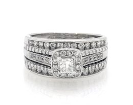 Previously Owned Princess-Cut Diamond Halo Bridal Set 7/8 ct tw 14K White Gold Size 8.25