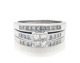 Previously Owned Princess-Cut Quad Diamond Bridal Set 1-1/2 ct tw 14K White Gold Size 8
