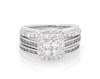 Thumbnail Image 1 of Previously Owned Princess-Cut Quad Diamond Halo Bridal Set 1-3/8 ct tw 14K White Gold Size 7.25