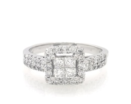 Previously Owned Princess-Cut Quad Diamond Bridal Set 1-1/8 ct tw 14K White Gold Size 8.25