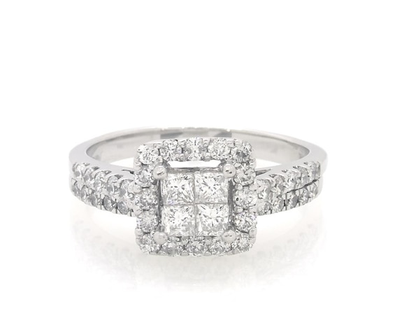 Previously Owned Princess-Cut Quad Diamond Bridal Set 1-1/8 ct tw 14K White Gold 8.25