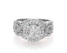 Previously Owned Round-Cut Diamond Floral Bridal Set 1-1/4 ct tw 14K White Gold Size 8.25