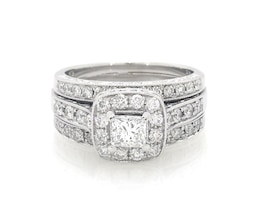 Previously Owned Princess-Cut Diamond Halo Bridal Set 1-3/8 ct tw 14K White Gold Size 6.5