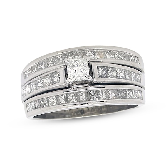 Previously Owned Princess-Cut Diamond Soldered Bridal Set 1-3/8 ct tw 14K White Gold Size 8.5