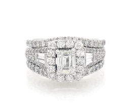Previously Owned Neil Lane Emerald-Cut Diamond Halo Bridal Set 2-1/2 ct tw 14K White Gold Size 7
