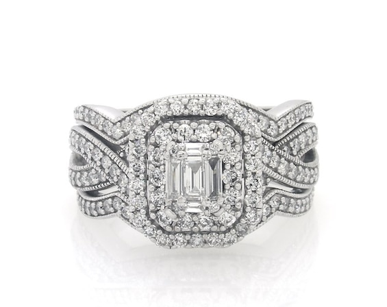 Previously Owned Baguette & Round-Cut Multi-Diamond Bridal Set 1-1/3 ct tw 14K White Gold Size