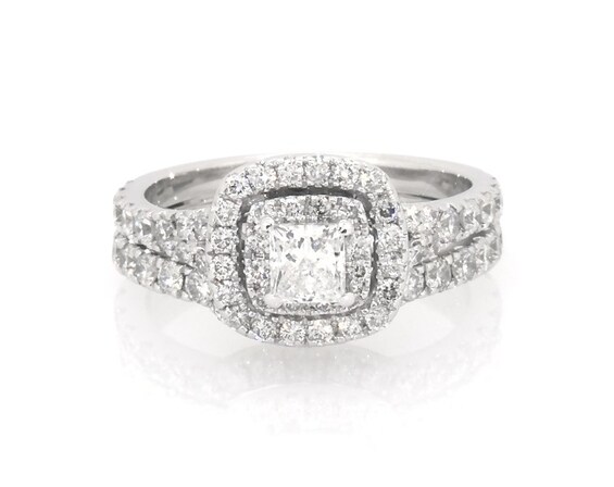 Previously Owned Neil Lane Princess-Cut Diamond Double Halo Bridal Set 1-1/3 ct tw 14K White Gold Size