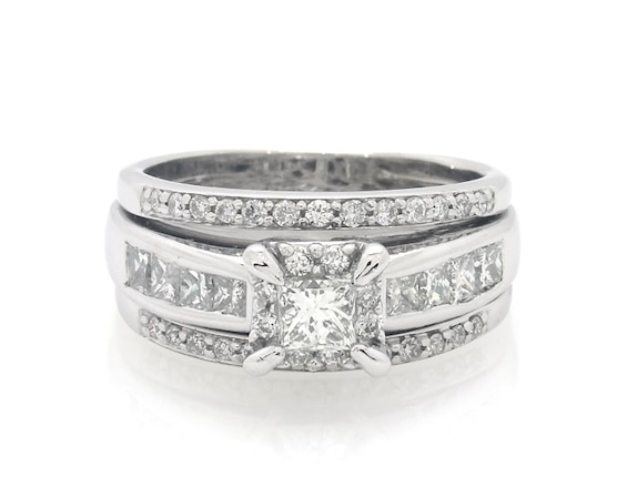 Previously Owned Princess-Cut Diamond Bridal Set 1-1/2 ct tw 14K White Gold Size 7.25