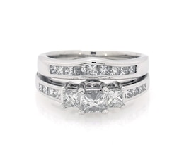 Previously Owned Princess-Cut Diamond Three-Stone Bridal Set 1-1/3 ct tw 14K White Gold Size 6.5