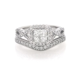 Previously Owned Princess-Cut Quad Diamond Bridal Set 7/8 ct tw 14K White Gold Size 6.5