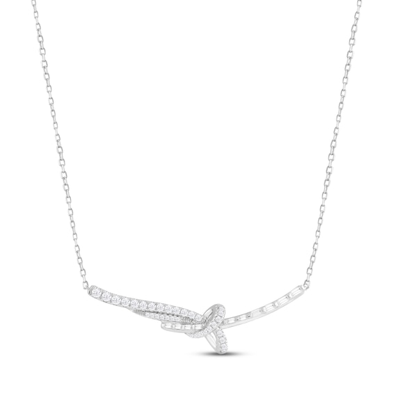 Previously Owned Diamond Bar Necklace 1/2 ct tw Round & Baguette-cut 10K White Gold 18"
