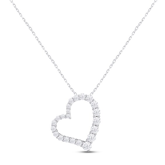 Previously Owned KAY Lab-Grown Diamonds Heart Necklace 1 ct tw Round-cut 14K White Gold 18"
