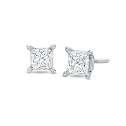 Previously Owned Diamond Solitaire Stud Earrings 3/4 ct tw Princess-cut 14K White Gold (I/I1)