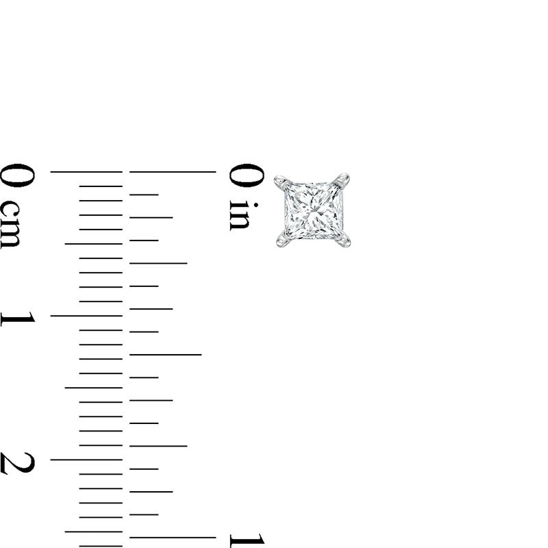 Main Image 3 of Previously Owned Diamond Solitaire Stud Earrings 3/4 ct tw Princess-cut 14K White Gold (I/I1)