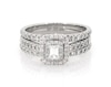 Thumbnail Image 1 of Previously Owned Emerald-Cut Diamond Double Halo Bridal Set 7/8 ct tw 10K White Gold Size 7.25