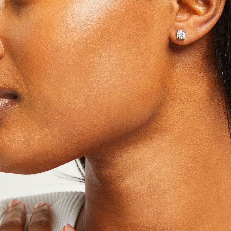 Main Image 3 of Previously Owned Radiant Reflections 1/2 ct tw Diamonds 10K White Gold Solitaire Earrings (J/I3)