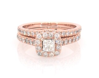 Previously Owned Neil Lane Princess-Cut Diamond Halo Bridal Set