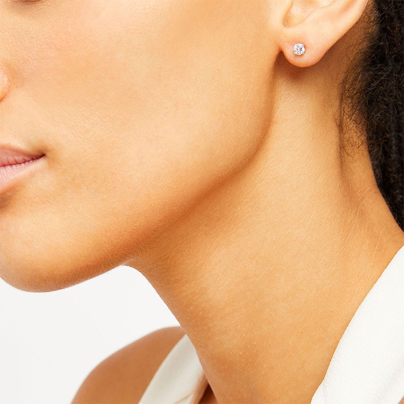 Main Image 2 of Previously Owned Certified Diamond Solitaire Earrings 1/2 ct tw Round-cut 14K White Gold (J/I1)