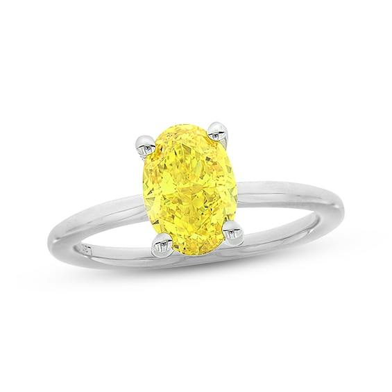 Previously Owned Lab-Grown Diamonds Yellow Oval-Cut Solitaire Ring 2 ct tw 14K White Gold