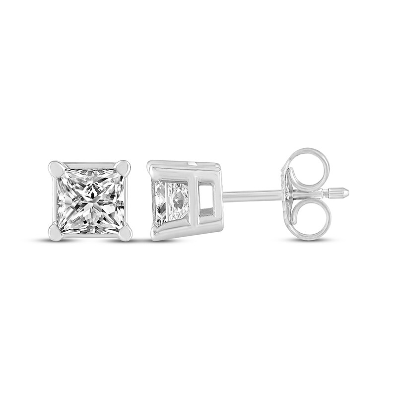 Main Image 3 of Previously Owned Diamond Solitaire Earrings 1/2 ct tw Princess-cut 14K White Gold