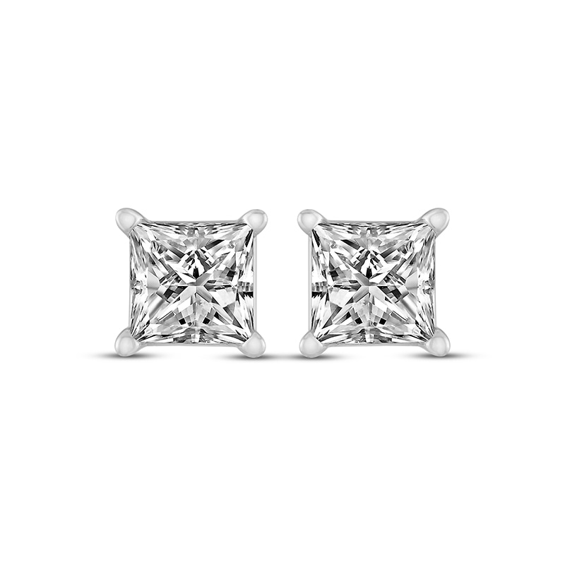 Main Image 2 of Previously Owned Diamond Solitaire Earrings 1-1/2 ct tw Princess-cut 14K White Gold