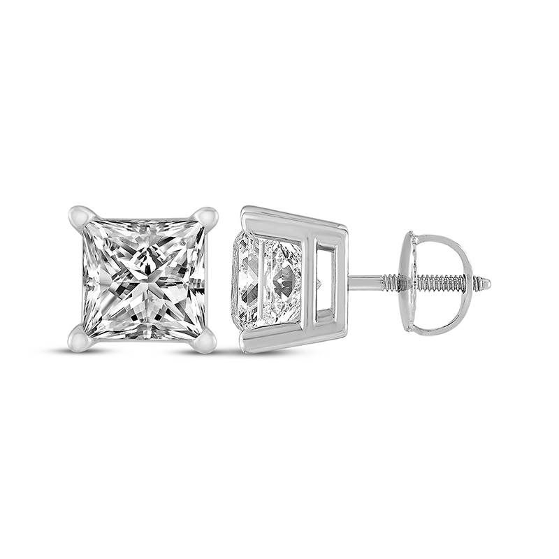 Main Image 3 of Previously Owned Diamond Solitaire Earrings 1-1/2 ct tw Princess-cut 14K White Gold