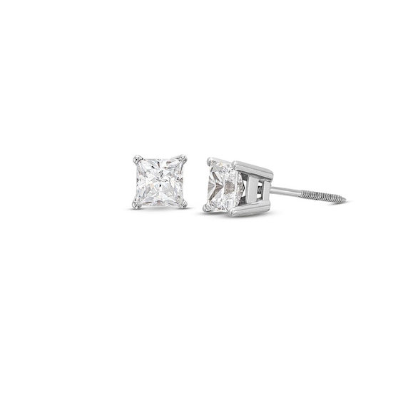 Previously Owned KAY Lab-Grown Diamonds Princess-Cut Solitaire Stud Earrings 1 ct tw 14K White Gold (F/VS2)