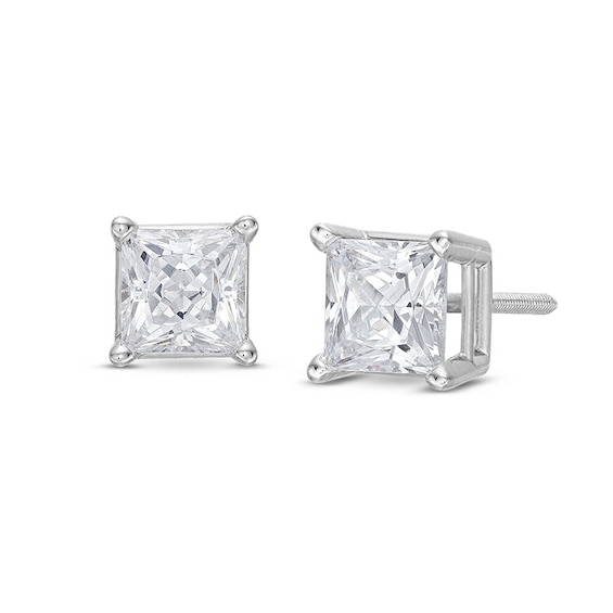 Previously Owned KAY Lab-Grown Diamonds Princess-Cut Solitaire Stud Earrings 1-1/2 ct tw 14K White Gold (F/VS2)
