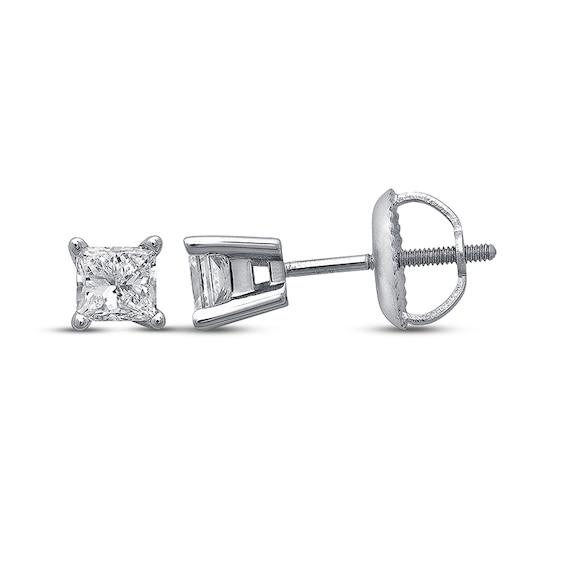 Previously Owned Certified Diamond Princess-cut Solitaire Earrings 1/2 ct tw 14K White Gold