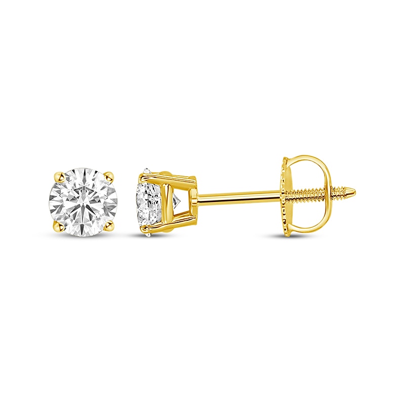 Main Image 1 of Previously Owned Certified Round-Cut Diamond Solitaire Stud Earrings 1/2 ct tw 14K Yellow Gold (I/I1)