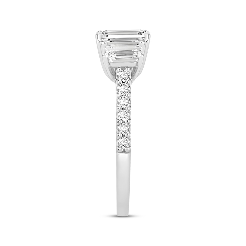 Main Image 3 of Previously Owned Lab-Grown Diamonds Emerald-Cut Three-Stone Engagement Ring 2 ct tw 14K White Gold