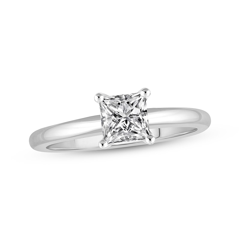 Main Image 1 of Previously Owned Lab-Grown Diamonds Princess-Cut Solitaire Engagement Ring 3/4 ct tw 14K White Gold (F/SI2)