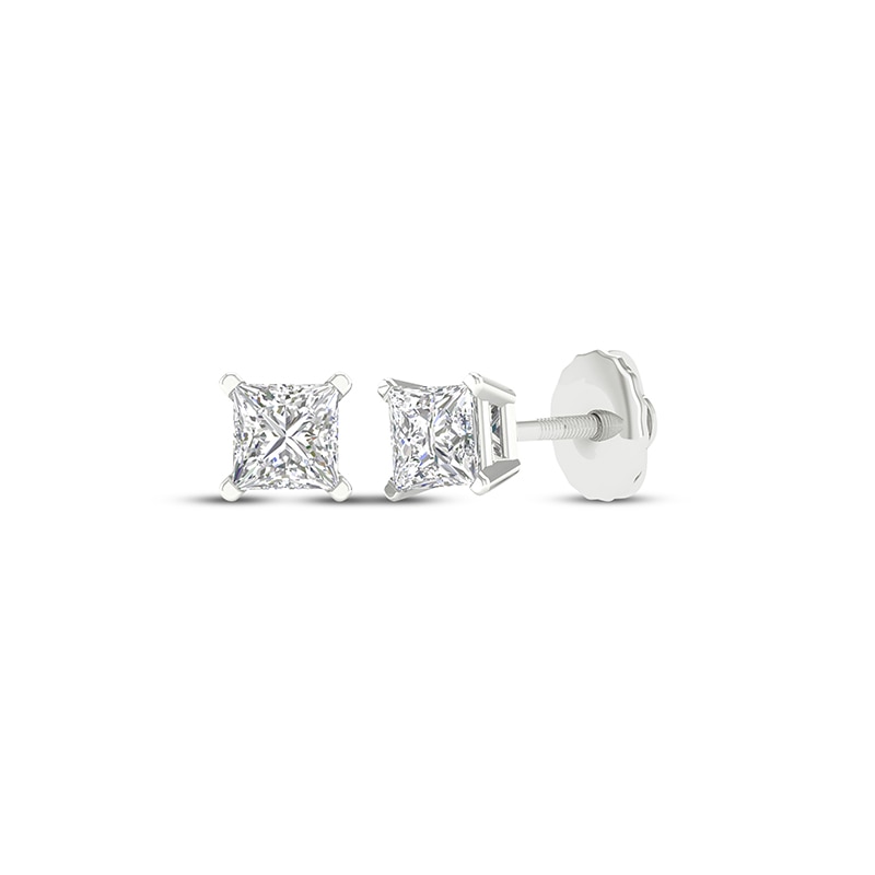 Main Image 1 of Previously Owned KAY Lab-Grown Diamonds Princess-Cut Solitaire Stud Earrings 1/2 ct tw 14K White Gold (F/SI2)