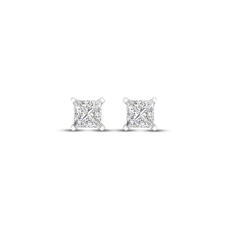 Main Image 2 of Previously Owned KAY Lab-Grown Diamonds Princess-Cut Solitaire Stud Earrings 1/2 ct tw 14K White Gold (F/SI2)
