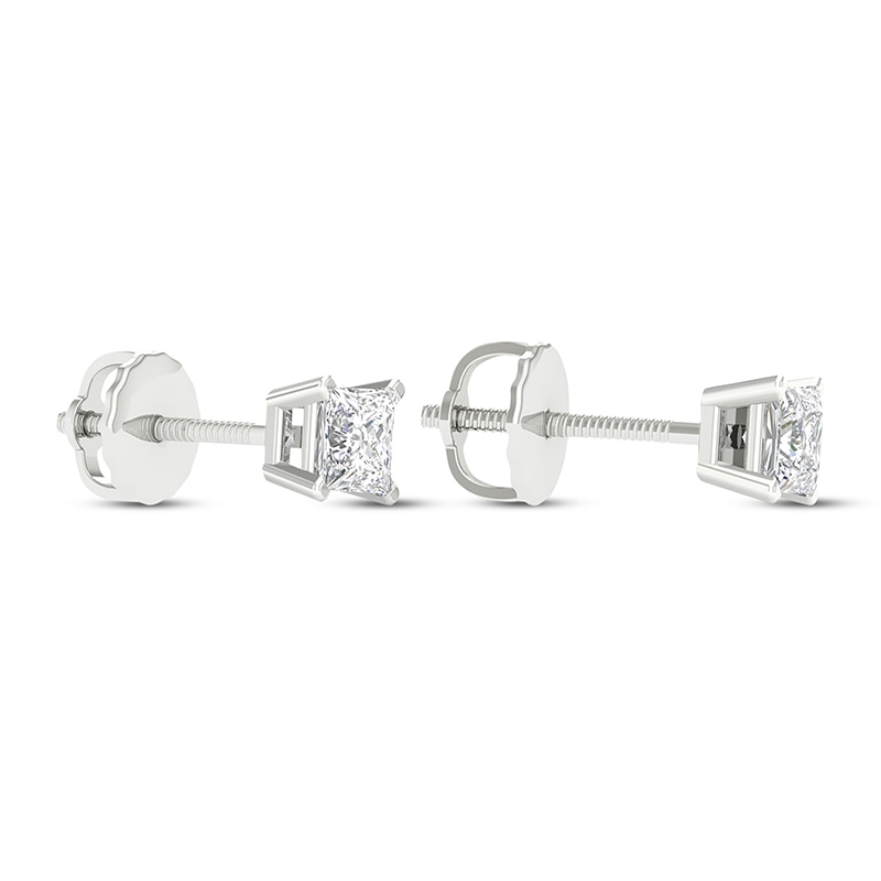 Main Image 4 of Previously Owned KAY Lab-Grown Diamonds Princess-Cut Solitaire Stud Earrings 1/2 ct tw 14K White Gold (F/SI2)