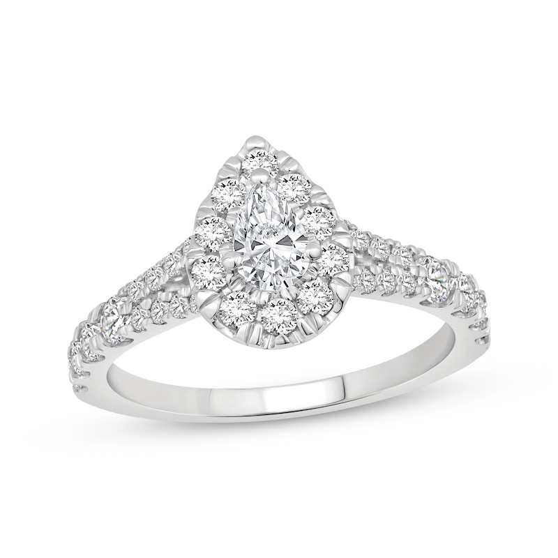 Main Image 1 of Previously Owned Lab-Grown Diamonds Pear-Shaped Halo Engagement Ring 1 ct tw 14K White Gold