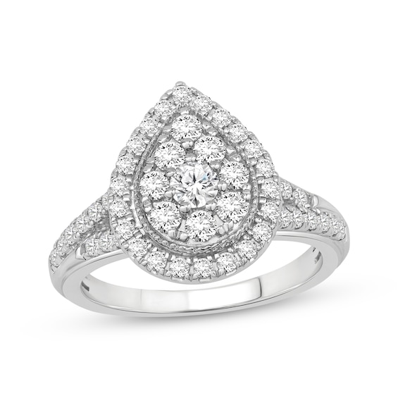 Previously Owned Multi-Diamond Pear-Shaped Halo Engagement Ring 1 ct tw 10K White Gold