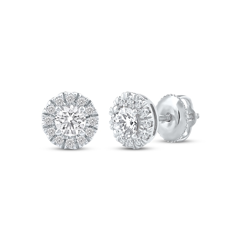 Main Image 1 of Previously Owned KAY Lab-Grown Diamonds Halo Stud Earrings 1/2 ct tw 14K White Gold (F/SI2)