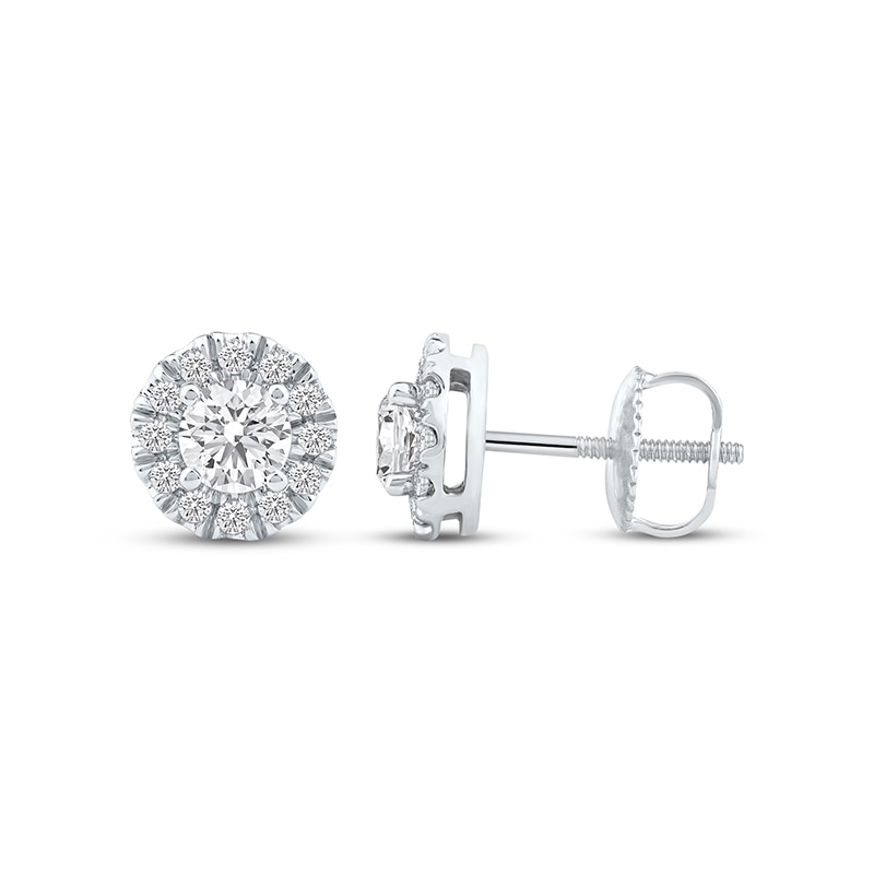Main Image 3 of Previously Owned KAY Lab-Grown Diamonds Halo Stud Earrings 1/2 ct tw 14K White Gold (F/SI2)