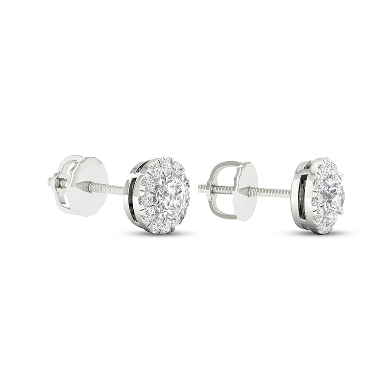 Main Image 4 of Previously Owned KAY Lab-Grown Diamonds Halo Stud Earrings 1/2 ct tw 14K White Gold (F/SI2)