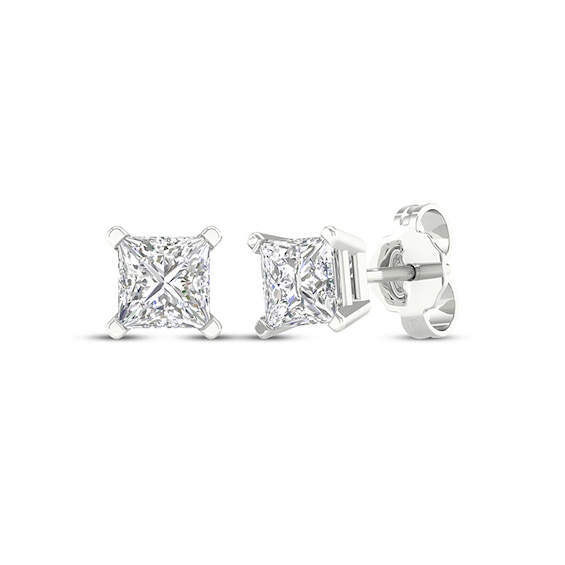 Previously Owned KAY Lab-Grown Diamonds Princess-Cut Solitaire Stud Earrings 1 ct tw 14K White Gold (F/SI2)