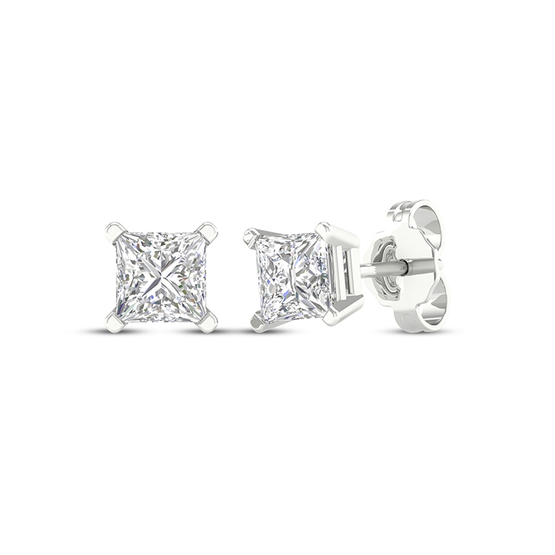 Main Image 1 of Previously Owned KAY Lab-Grown Diamonds Princess-Cut Solitaire Stud Earrings 1 ct tw 14K White Gold (F/SI2)